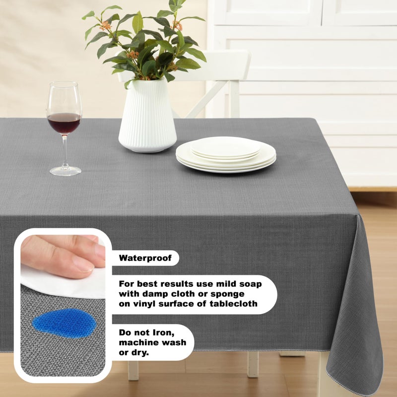 Lintex Cafe Hotel Linen Look Vinyl Flannel Backed Tablecloth, Heavyweight 4 Gauge, 60 x 84 Inch Rectangle, Grey Indoor Outdoor Waterproof Wipe Clean Table Cover - Image 3